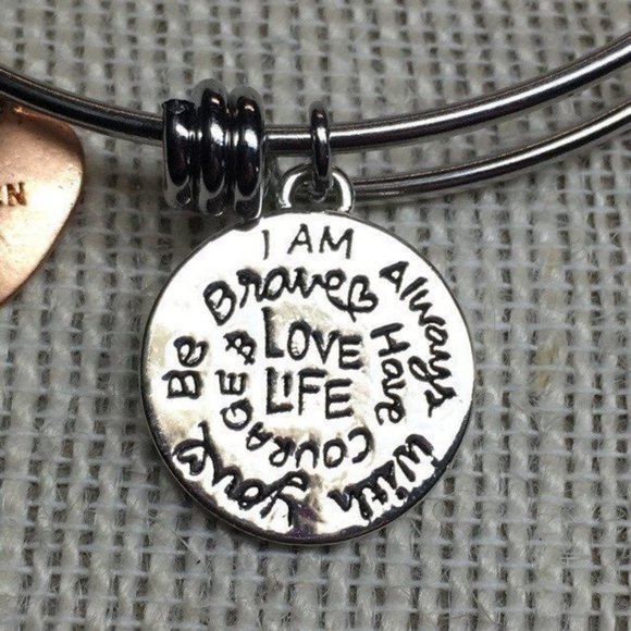 Silver Slider Bracelet Copper Heart Besties Purple Bead Best Friends Love Life - Picture 6 of 6